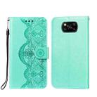 For Xiaomi Poco X3 NFC Flower Vine Embossing Pattern Horizontal Flip Leather Case with Card Slot & Holder & Wallet & Lanyard(Green) - 1