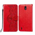 For Nokia 1.3 Flower Vine Embossing Pattern Horizontal Flip Leather Case with Card Slot & Holder & Wallet & Lanyard(Red) - 1