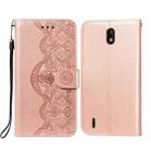 For Nokia 1.3 Flower Vine Embossing Pattern Horizontal Flip Leather Case with Card Slot & Holder & Wallet & Lanyard(Rose Gold) - 1