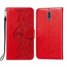 For Nokia 2.3 Flower Vine Embossing Pattern Horizontal Flip Leather Case with Card Slot & Holder & Wallet & Lanyard(Red) - 1
