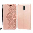 For Nokia 2.3 Flower Vine Embossing Pattern Horizontal Flip Leather Case with Card Slot & Holder & Wallet & Lanyard(Rose Gold) - 1