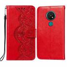 For Nokia 7.2 Flower Vine Embossing Pattern Horizontal Flip Leather Case with Card Slot & Holder & Wallet & Lanyard(Red) - 1