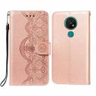 For Nokia 7.2 Flower Vine Embossing Pattern Horizontal Flip Leather Case with Card Slot & Holder & Wallet & Lanyard(Rose Gold) - 1