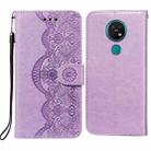 For Nokia 7.2 Flower Vine Embossing Pattern Horizontal Flip Leather Case with Card Slot & Holder & Wallet & Lanyard(Purple) - 1