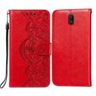 For Nokia C1 Flower Vine Embossing Pattern Horizontal Flip Leather Case with Card Slot & Holder & Wallet & Lanyard(Red) - 1