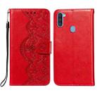For Samsung  Galaxy A11 / M11 Flower Vine Embossing Pattern Horizontal Flip Leather Case with Card Slot & Holder & Wallet & Lanyard(Red) - 1