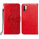 For Samsung Galaxy Note10 Plus Flower Vine Embossing Pattern Horizontal Flip Leather Case with Card Slot & Holder & Wallet & Lanyard(Red) - 1