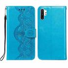 For Samsung Galaxy Note10 Plus Flower Vine Embossing Pattern Horizontal Flip Leather Case with Card Slot & Holder & Wallet & Lanyard(Blue) - 1
