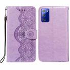 For Samsung  Galaxy Note20 Flower Vine Embossing Pattern Horizontal Flip Leather Case with Card Slot & Holder & Wallet & Lanyard(Purple) - 1
