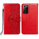 For Samsung Galaxy Note20 Ultra Flower Vine Embossing Pattern Horizontal Flip Leather Case with Card Slot & Holder & Wallet & Lanyard(Red) - 1