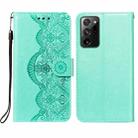 For Samsung Galaxy Note20 Ultra Flower Vine Embossing Pattern Horizontal Flip Leather Case with Card Slot & Holder & Wallet & Lanyard(Green) - 1
