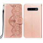For Samsung  Galaxy S10 Flower Vine Embossing Pattern Horizontal Flip Leather Case with Card Slot & Holder & Wallet & Lanyard(Rose Gold) - 1