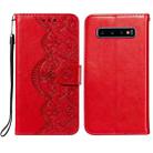 For Samsung  Galaxy S10 Plus Flower Vine Embossing Pattern Horizontal Flip Leather Case with Card Slot & Holder & Wallet & Lanyard(Red) - 1