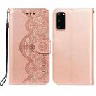 For Samsung  Galaxy S20 Flower Vine Embossing Pattern Horizontal Flip Leather Case with Card Slot & Holder & Wallet & Lanyard(Rose Gold) - 1