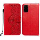 For Samsung Galaxy S20 Plus Flower Vine Embossing Pattern Horizontal Flip Leather Case with Card Slot & Holder & Wallet & Lanyard(Red) - 1