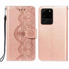 For Samsung Galaxy S20 Ultra Flower Vine Embossing Pattern Horizontal Flip Leather Case with Card Slot & Holder & Wallet & Lanyard(Rose Gold) - 1