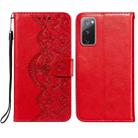 For Samsung Galaxy S20 FE Flower Vine Embossing Pattern Horizontal Flip Leather Case with Card Slot & Holder & Wallet & Lanyard(Red) - 1