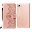 For iPhone SE 2022 / SE 2020 / 8 / 7 Flower Vine Embossing Pattern Horizontal Flip Leather Case with Card Slot & Holder & Wallet & Lanyard(Rose Gold) - 1