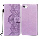 For iPhone SE 2022 / SE 2020 / 8 / 7 Flower Vine Embossing Pattern Horizontal Flip Leather Case with Card Slot & Holder & Wallet & Lanyard(Purple) - 1