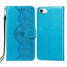 For iPhone SE 2022 / SE 2020 / 8 / 7 Flower Vine Embossing Pattern Horizontal Flip Leather Case with Card Slot & Holder & Wallet & Lanyard(Blue) - 1