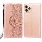 Flower Vine Embossing Pattern Horizontal Flip Leather Case with Card Slot & Holder & Wallet & Lanyard For iPhone 11 Pro(Rose Gold) - 1