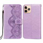 Flower Vine Embossing Pattern Horizontal Flip Leather Case with Card Slot & Holder & Wallet & Lanyard For iPhone 11 Pro(Purple) - 1