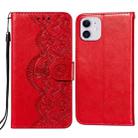 For iPhone 12 mini Flower Vine Embossing Pattern Horizontal Flip Leather Case with Card Slot & Holder & Wallet & Lanyard (Red) - 1