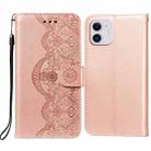 For iPhone 12 mini Flower Vine Embossing Pattern Horizontal Flip Leather Case with Card Slot & Holder & Wallet & Lanyard (Rose Gold) - 1