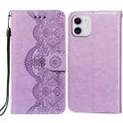 For iPhone 12 mini Flower Vine Embossing Pattern Horizontal Flip Leather Case with Card Slot & Holder & Wallet & Lanyard (Purple) - 1