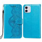 For iPhone 12 mini Flower Vine Embossing Pattern Horizontal Flip Leather Case with Card Slot & Holder & Wallet & Lanyard (Blue) - 1