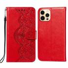 Flower Vine Embossing Pattern Horizontal Flip Leather Case with Card Slot & Holder & Wallet & Lanyard For iPhone 12 / 12 Pro(Red) - 1