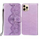 Flower Vine Embossing Pattern Horizontal Flip Leather Case with Card Slot & Holder & Wallet & Lanyard For iPhone 12 / 12 Pro(Purple) - 1