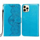 Flower Vine Embossing Pattern Horizontal Flip Leather Case with Card Slot & Holder & Wallet & Lanyard For iPhone 12 / 12 Pro(Blue) - 1