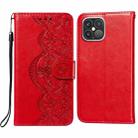 Flower Vine Embossing Pattern Horizontal Flip Leather Case with Card Slot & Holder & Wallet & Lanyard For iPhone 12 Pro Max(Red) - 1