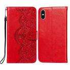 Flower Vine Embossing Pattern Horizontal Flip Leather Case with Card Slot & Holder & Wallet & Lanyard For iPhone X/ XS(Red) - 1