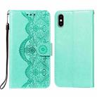 Flower Vine Embossing Pattern Horizontal Flip Leather Case with Card Slot & Holder & Wallet & Lanyard For iPhone X/ XS(Green) - 1