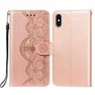 Flower Vine Embossing Pattern Horizontal Flip Leather Case with Card Slot & Holder & Wallet & Lanyard For iPhone X/ XS(Rose Gold) - 1