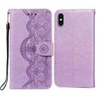 Flower Vine Embossing Pattern Horizontal Flip Leather Case with Card Slot & Holder & Wallet & Lanyard For iPhone X/ XS(Purple) - 1