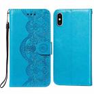 Flower Vine Embossing Pattern Horizontal Flip Leather Case with Card Slot & Holder & Wallet & Lanyard For iPhone X/ XS(Blue) - 1
