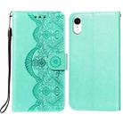 Flower Vine Embossing Pattern Horizontal Flip Leather Case with Card Slot & Holder & Wallet & Lanyard For iPhone XR(Green) - 1
