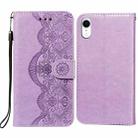 Flower Vine Embossing Pattern Horizontal Flip Leather Case with Card Slot & Holder & Wallet & Lanyard For iPhone XR(Purple) - 1