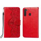 For Samsung Galaxy A21 Flower Vine Embossing Pattern Horizontal Flip Leather Case with Card Slot & Holder & Wallet & Lanyard(Red) - 1