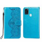 For Samsung Galaxy A21s Flower Vine Embossing Pattern Horizontal Flip Leather Case with Card Slot & Holder & Wallet & Lanyard(Blue) - 1