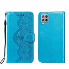 For Samsung Galaxy A42 5G Flower Vine Embossing Pattern Horizontal Flip Leather Case with Card Slot & Holder & Wallet & Lanyard(Blue) - 1