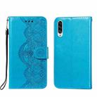 For Samsung Galaxy A90 5G Flower Vine Embossing Pattern Horizontal Flip Leather Case with Card Slot & Holder & Wallet & Lanyard(Blue) - 1