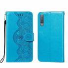 For Samsung Galaxy A7 (2018) Flower Vine Embossing Pattern Horizontal Flip Leather Case with Card Slot & Holder & Wallet & Lanyard(Blue) - 1
