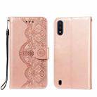 For Samsung Galaxy M01 Flower Vine Embossing Pattern Horizontal Flip Leather Case with Card Slot & Holder & Wallet & Lanyard(Rose Gold) - 1