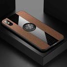 For iPhone XR XINLI Stitching Cloth Texture Shockproof TPU Protective Case with Ring Holder(Brown) - 1