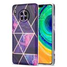 For Huawei Mate 30 Electroplating Stitching Marbled IMD Stripe Straight Edge Rubik Cube Phone Protective Case(Dark Purple) - 1