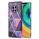 For Huawei Mate 30 Pro Electroplating Stitching Marbled IMD Stripe Straight Edge Rubik Cube Phone Protective Case(Dark Purple) - 1